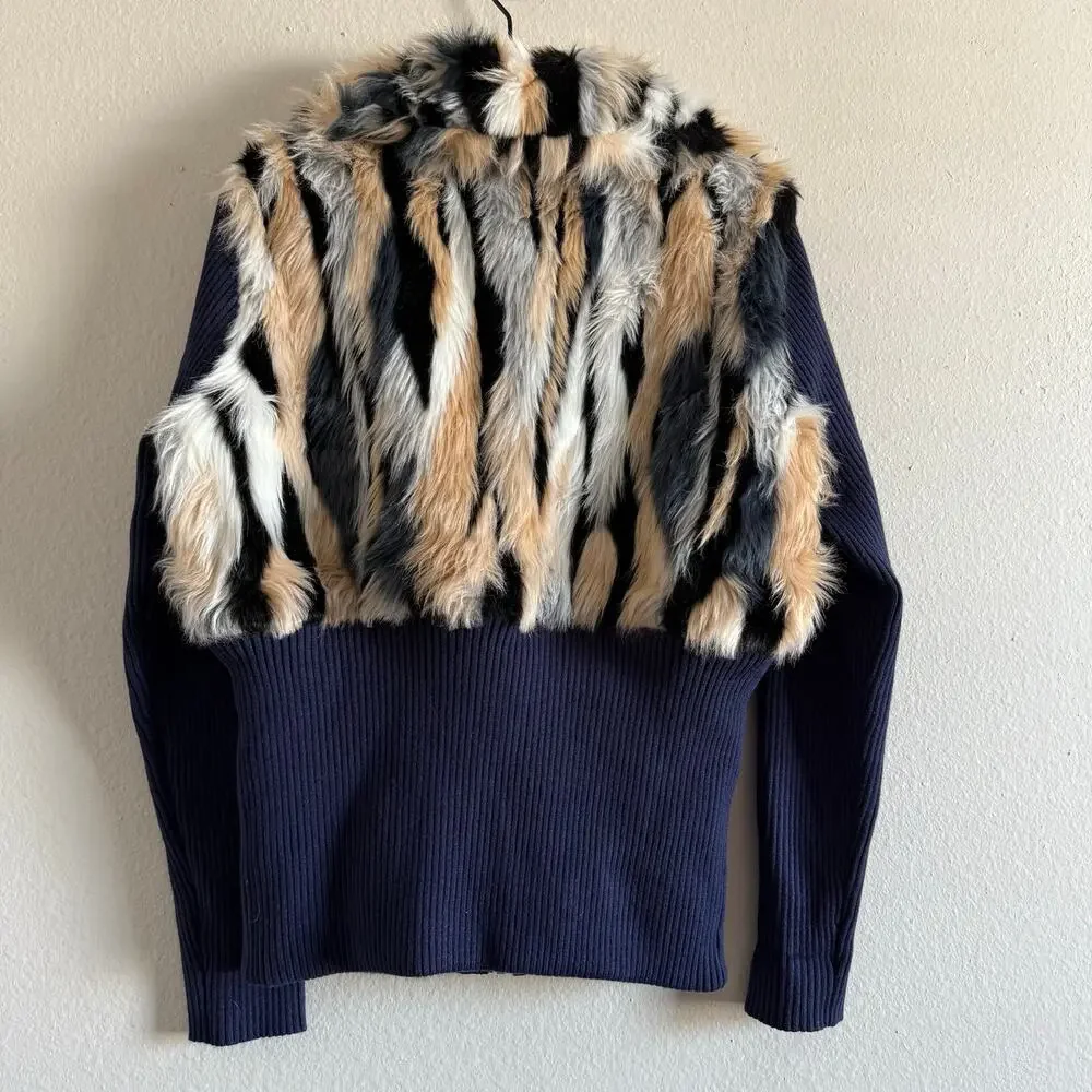 Boston Proper Faux Fur Jacket - XL - Blue Neutral Animal Print Winter Structured - Picture 3 of 7